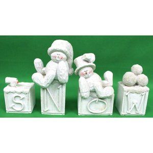 4 Piece SNOW Snowman Figurine Holiday Christmas Decor